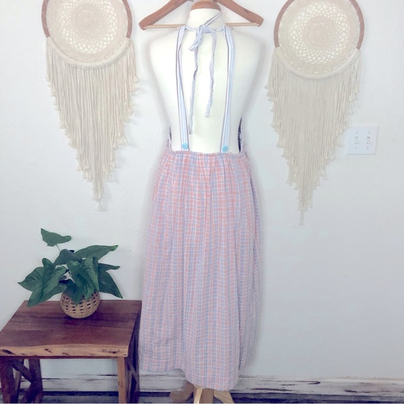 Free people open back plaid midi dress with pockets small loose fit - Picture 3 of 5